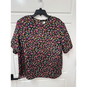 Worthington Essentials Vintage Floral Short Sleeve Blouse 2X Multicolor A9